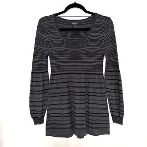 Style & Co Womens S Black Gray Stripe Mini Sweater Dress Long Sleeve Y2K